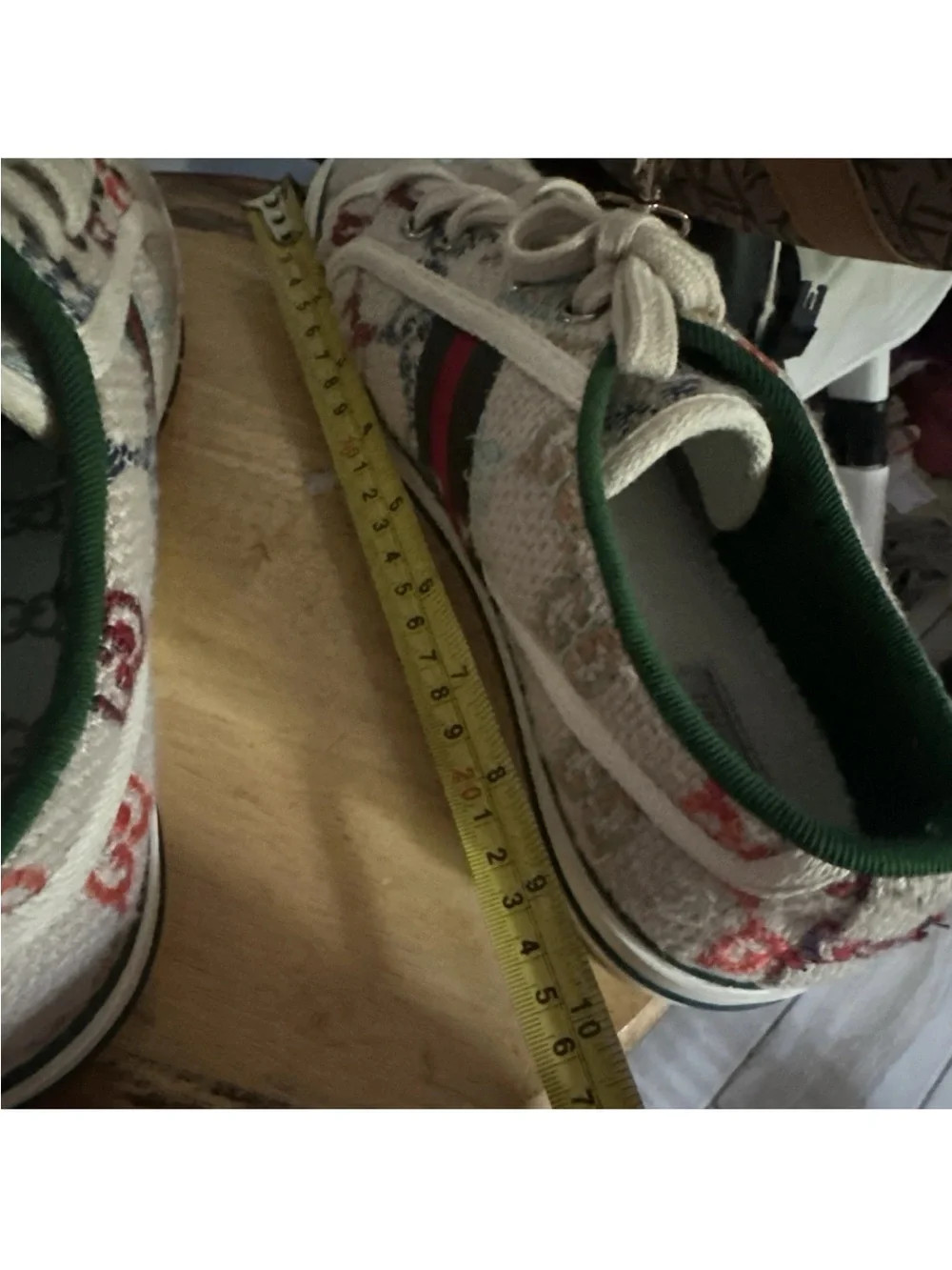 Gucci Men’s Beige GG Canvas Sneakers with Green and Red Stripe